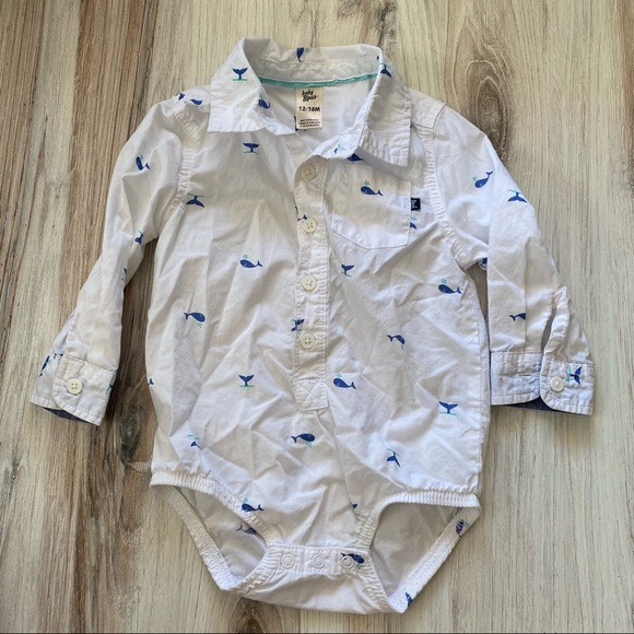 BABY B'GOSH Button Down Bodysuit/Onesie - White w/Whales - Size 12-18M 🐳